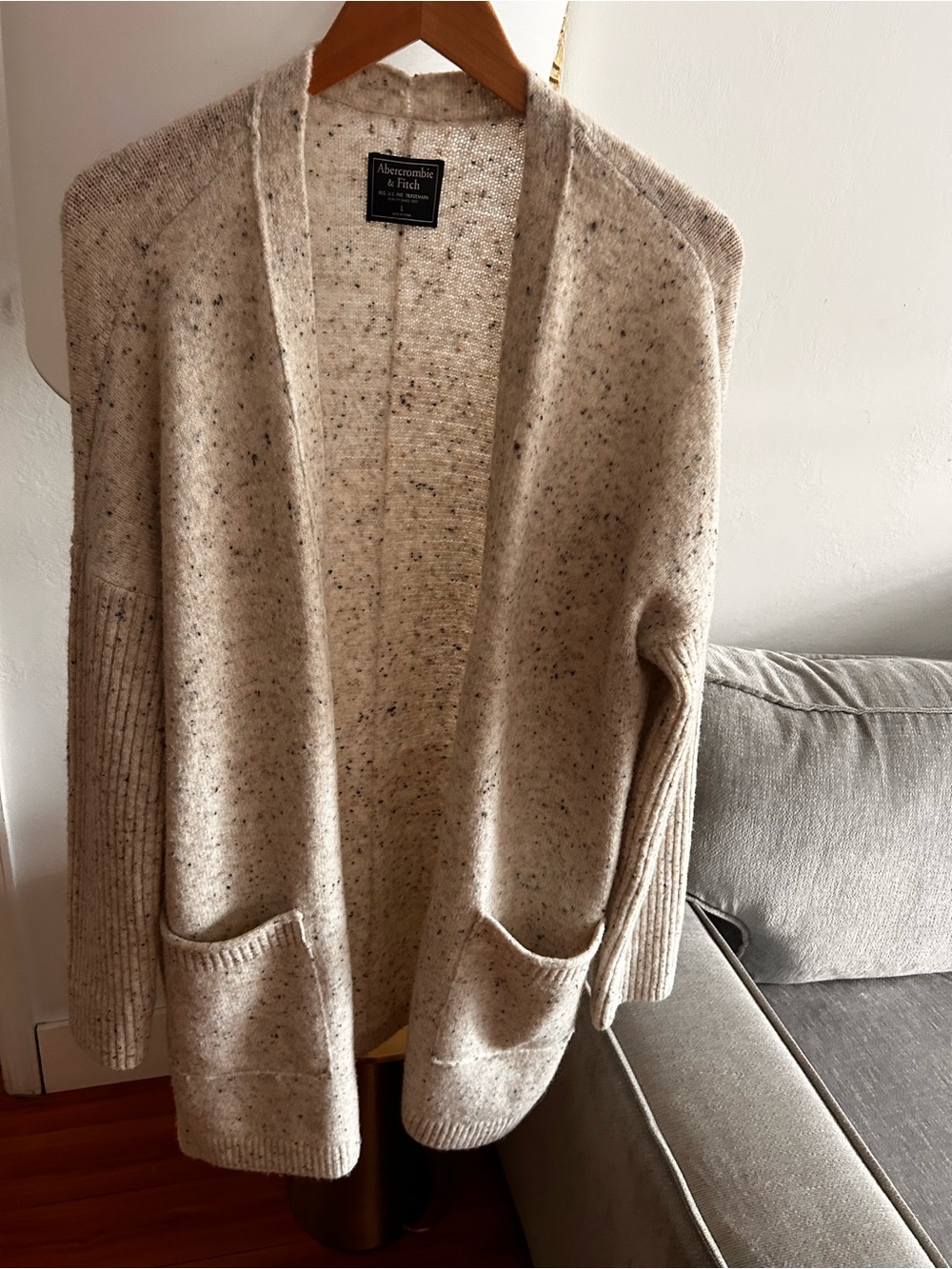 Abercrombie & Fitch Open Cardigan L Gray Marbled Alpaca Blend Cozy Fall Winter